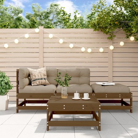 vidaXL Juego muebles jardín 4 pzas y cojines madera maciza marrón miel