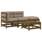 vidaXL Juego muebles jardín 4 pzas y cojines madera maciza marrón miel vidaXL Juego muebles jardín 4 pzas y cojines madera maciza marrón miel