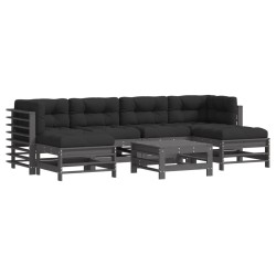vidaXL Juego de muebles de jardín 7 pzas y cojines madera maciza gris