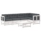 vidaXL Juego de muebles jardín 6 piezas y cojines madera maciza blanco vidaXL Juego de muebles jardín 6 piezas y cojines madera maciza blanco