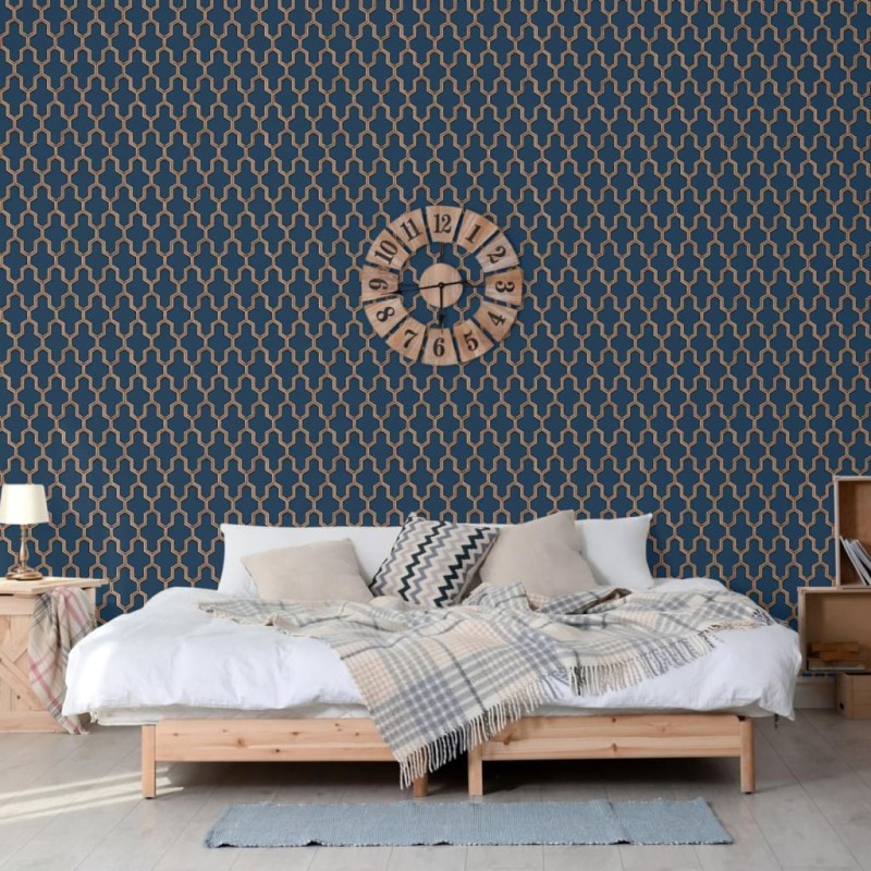 DUTCH WALLCOVERINGS Papel pintado Geometric azul y dorado DUTCH WALLCOVERINGS Papel pintado Geometric azul y dorado