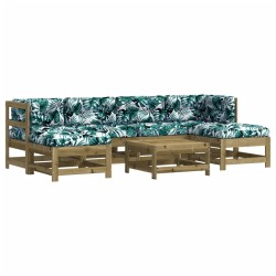 vidaXL Juego de muebles jardín 7 pzas y cojines madera pino impregnada
