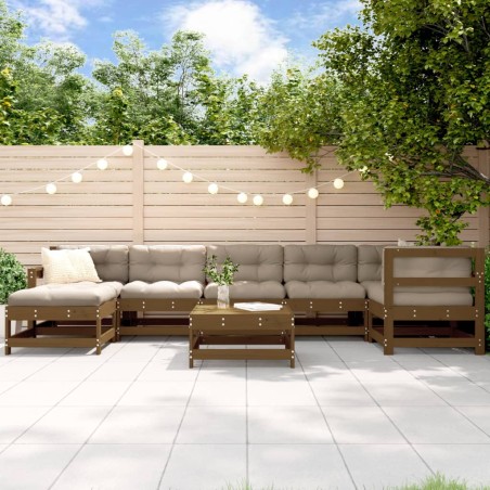 vidaXL Juego muebles jardín 8 pzas y cojines madera maciza marrón miel