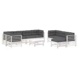 vidaXL Juego de muebles jardín 10 pzas y cojines madera maciza blanco