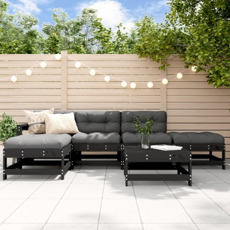 vidaXL Juego de muebles de jardín 6 pzas y cojines madera maciza negro