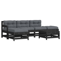 vidaXL Juego de muebles de jardín 6 pzas y cojines madera maciza negro