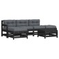 vidaXL Juego de muebles de jardín 6 pzas y cojines madera maciza negro vidaXL Juego de muebles de jardín 6 pzas y cojines madera maciza negro