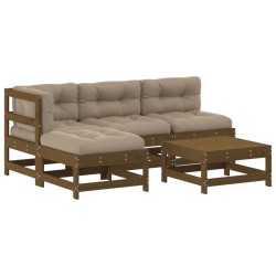 vidaXL Juego muebles jardín 5 pzas y cojines madera maciza marrón miel