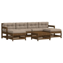vidaXL Juego muebles jardín 7 pzas y cojines madera maciza marrón miel