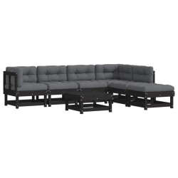 vidaXL Juego de muebles de jardín 7 pzas y cojines madera maciza negro
