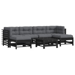 vidaXL Juego de muebles de jardín 7 pzas y cojines madera maciza negro
