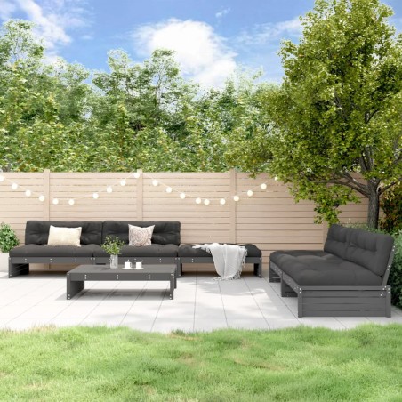 vidaXL Juego de muebles de jardín 6 pzas y cojines madera maciza gris