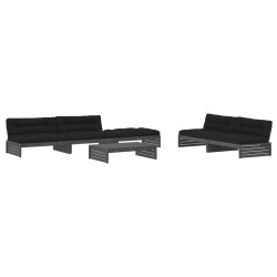 vidaXL Juego de muebles de jardín 6 pzas y cojines madera maciza gris