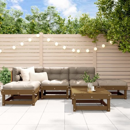 vidaXL Juego muebles jardín 6 pzas y cojines madera maciza marrón miel