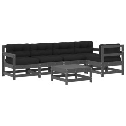 vidaXL Juego de muebles de jardín 6 pzas y cojines madera maciza gris