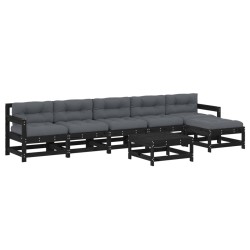 vidaXL Juego de muebles de jardín 7 pzas y cojines madera maciza negro