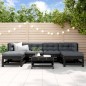 vidaXL Juego de muebles de jardín 7 pzas y cojines madera maciza negro vidaXL Juego de muebles de jardín 7 pzas y cojines madera maciza negro