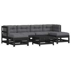 vidaXL Juego de muebles de jardín 7 pzas y cojines madera maciza negro