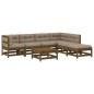 vidaXL Juego muebles jardín 7 pzas y cojines madera maciza marrón miel vidaXL Juego muebles jardín 7 pzas y cojines madera maciza marrón miel