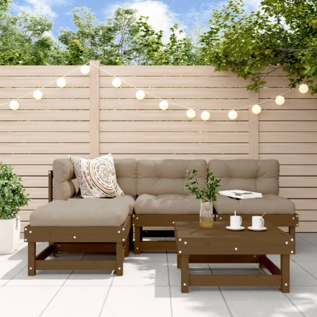 vidaXL Juego muebles jardín 5 pzas y cojines madera maciza marrón miel