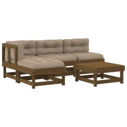 vidaXL Juego muebles jardín 5 pzas y cojines madera maciza marrón miel
