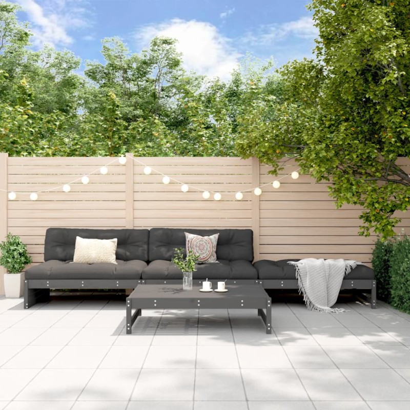 vidaXL Juego de muebles de jardín 4 pzas y cojines madera maciza gris