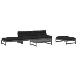 vidaXL Juego de muebles jardín 5 piezas y cojines madera maciza gris