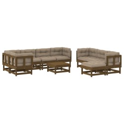 vidaXL Set muebles jardín 10 pzas y cojines madera maciza marrón miel