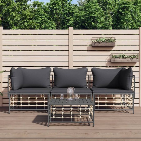 vidaXL Juego de muebles de jardín 4 pzas y cojines ratán PE antracita