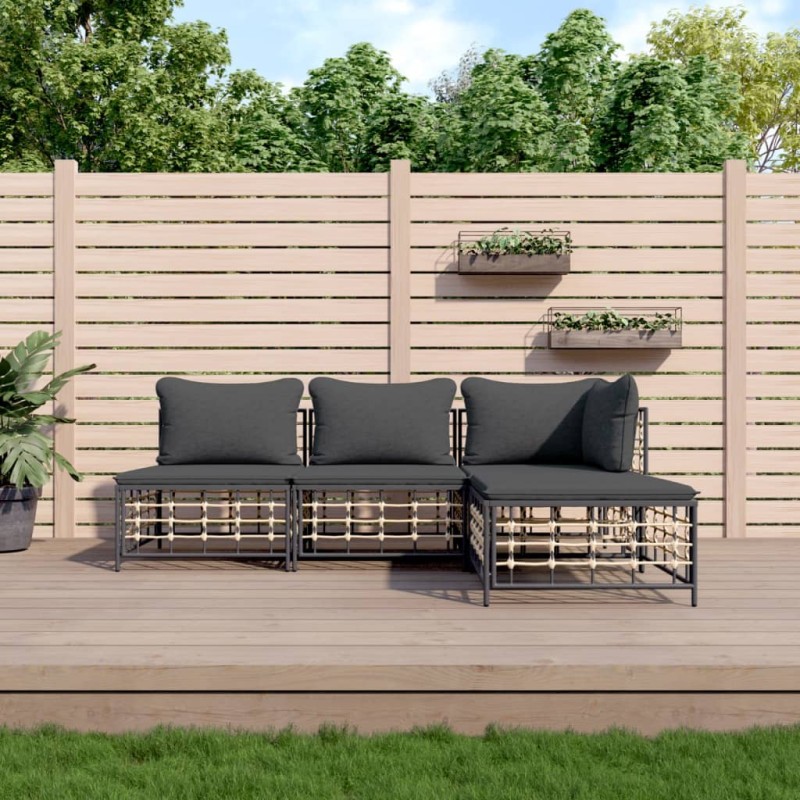 vidaXL Juego de muebles de jardín cojines antracita ratán PE 4 pzas vidaXL Juego de muebles de jardín cojines antracita ratán PE 4 pzas