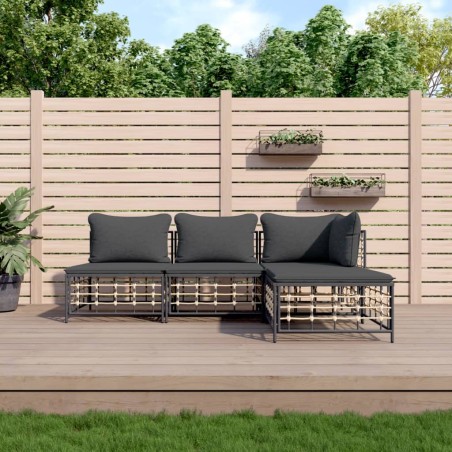 vidaXL Juego de muebles de jardín cojines antracita ratán PE 4 pzas