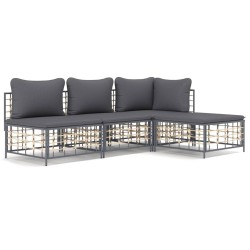 vidaXL Juego de muebles de jardín cojines antracita ratán PE 4 pzas