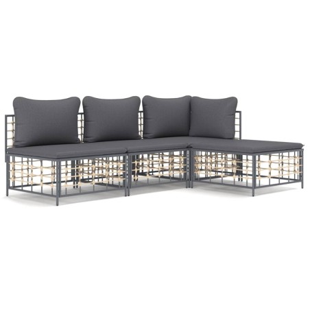 vidaXL Juego de muebles de jardín cojines antracita ratán PE 4 pzas