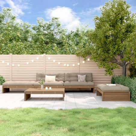 vidaXL Juego muebles jardín 5 pzas y cojines madera maciza marrón miel