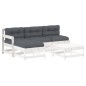 vidaXL Juego de muebles jardín 5 piezas y cojines madera maciza blanco vidaXL Juego de muebles jardín 5 piezas y cojines madera maciza blanco
