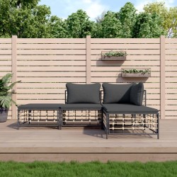 vidaXL Juego de muebles de jardín 3 pzas cojines antracita ratán PE