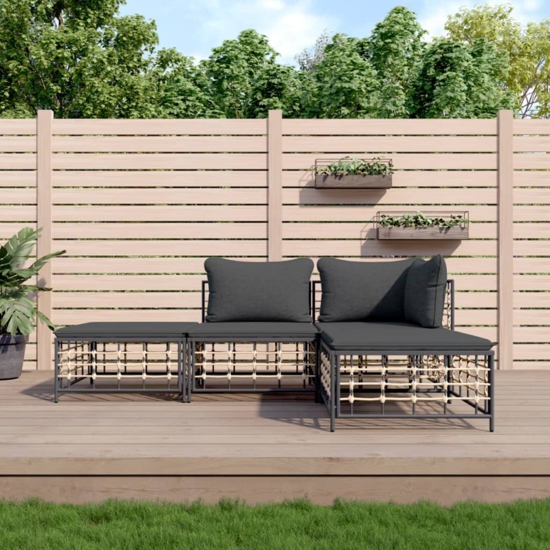 vidaXL Juego de muebles de jardín 3 pzas cojines antracita ratán PE