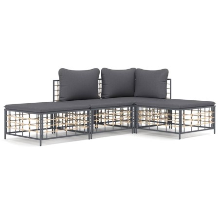 vidaXL Juego de muebles de jardín 3 pzas cojines antracita ratán PE