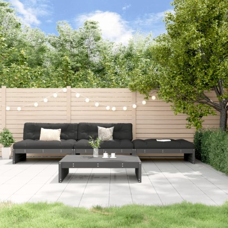 vidaXL Juego de muebles de jardín 4 pzas y cojines madera maciza gris