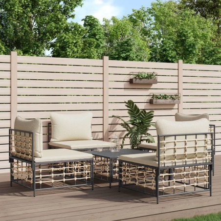 vidaXL Juego de muebles de jardín 5 pzas y cojines ratán PE antracita