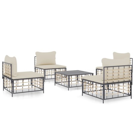 vidaXL Juego de muebles de jardín 5 pzas y cojines ratán PE antracita