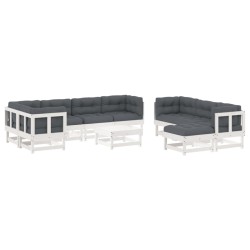 vidaXL Juego de muebles jardín 10 pzas y cojines madera maciza blanco