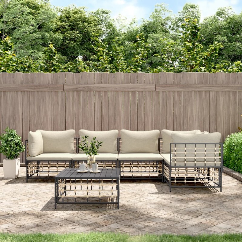 vidaXL Juego de muebles de jardín 6 pzas cojines antracita ratán PE vidaXL Juego de muebles de jardín 6 pzas cojines antracita ratán PE