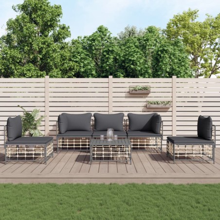 vidaXL Juego de muebles de jardín 6 pzas y cojines ratán PE antracita