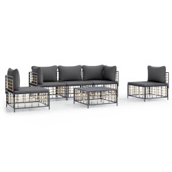 vidaXL Juego de muebles de jardín 6 pzas y cojines ratán PE antracita