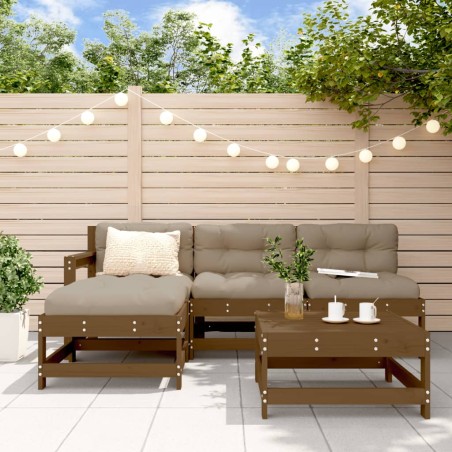 vidaXL Juego muebles jardín 5 pzas y cojines madera maciza marrón miel