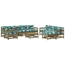 vidaXL Juego muebles jardín 10 pzas y cojines madera pino impregnada