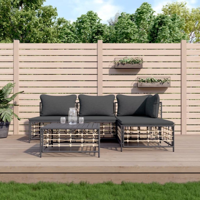 vidaXL Juego de muebles de jardín 5 pzas cojines antracita ratán PE vidaXL Juego de muebles de jardín 5 pzas cojines antracita ratán PE
