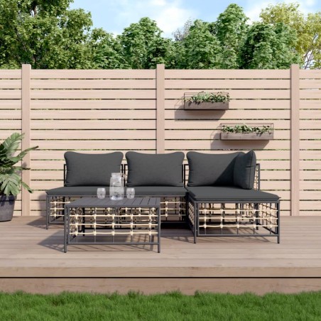 vidaXL Juego de muebles de jardín 5 pzas cojines antracita ratán PE