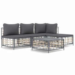 vidaXL Juego de muebles de jardín 5 pzas cojines antracita ratán PE